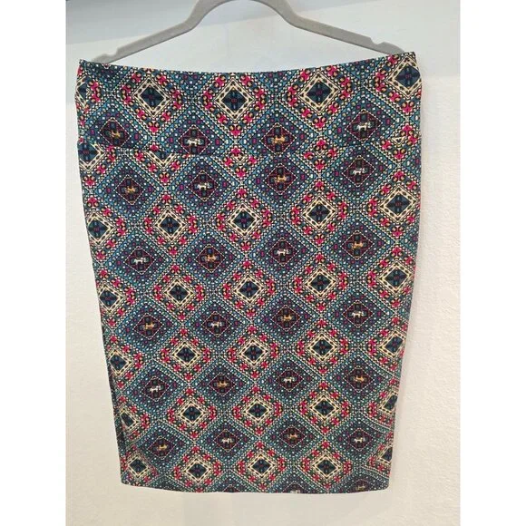 LuLaRoe Pencil Skirt XL Blue Geometric Stretch Soft Knit Womens Apparel - Picture 3 of 3